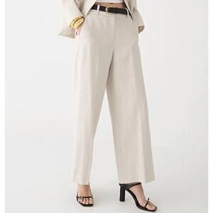 J.Crew Petite Sydney Pants Sz 6P Flax Stretch Linen Blend Wide Leg Midrise Lined